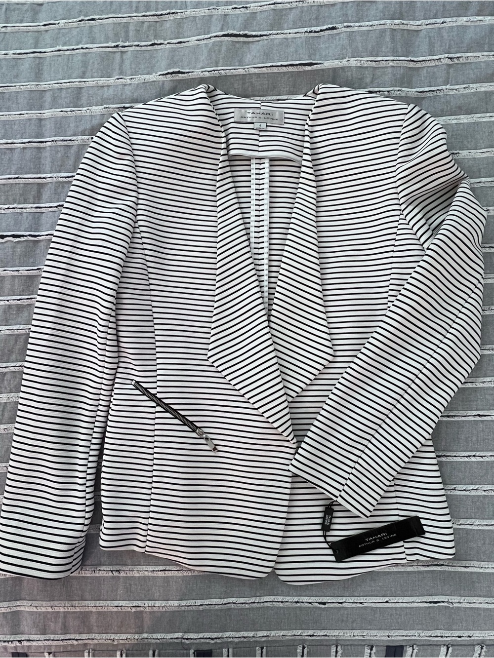 Tahari Black and White Striped Draped Blazer
